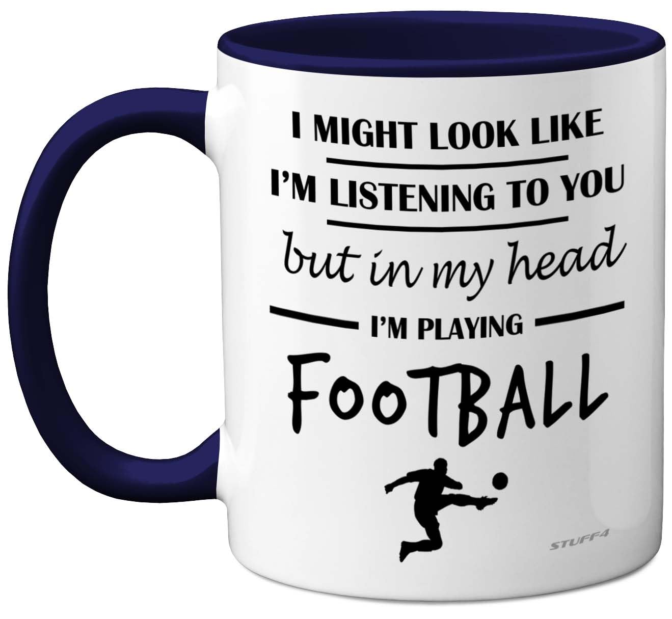 Stuff4 Football Gifts, in My Head I'm Playing Football Mug, Funny Gift for Footy Players Footie Lover Presents