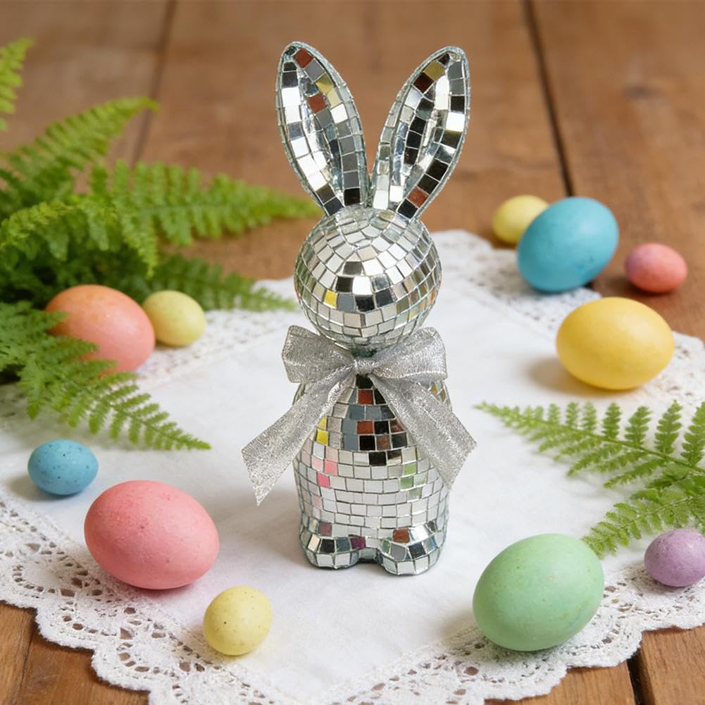 Spiegel Discokugel Osterhase Discokugel Dekoration Coole Reflektierende Licht Spiegelkugeln für DJ Club Party, D-isco Tanzparty Tischdekoration Kaninchen Skulpturen und Statuen