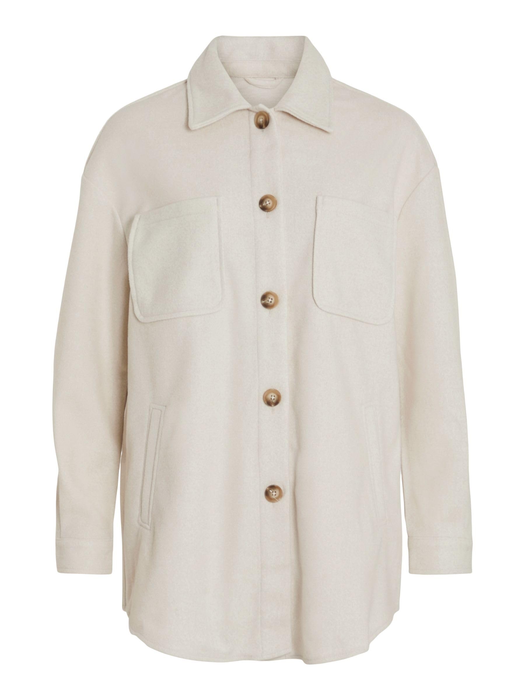 VILA Women's VIKIMMI Shirt L/S Jacket - NOOS Jacket, Super Light Natural Melan, S