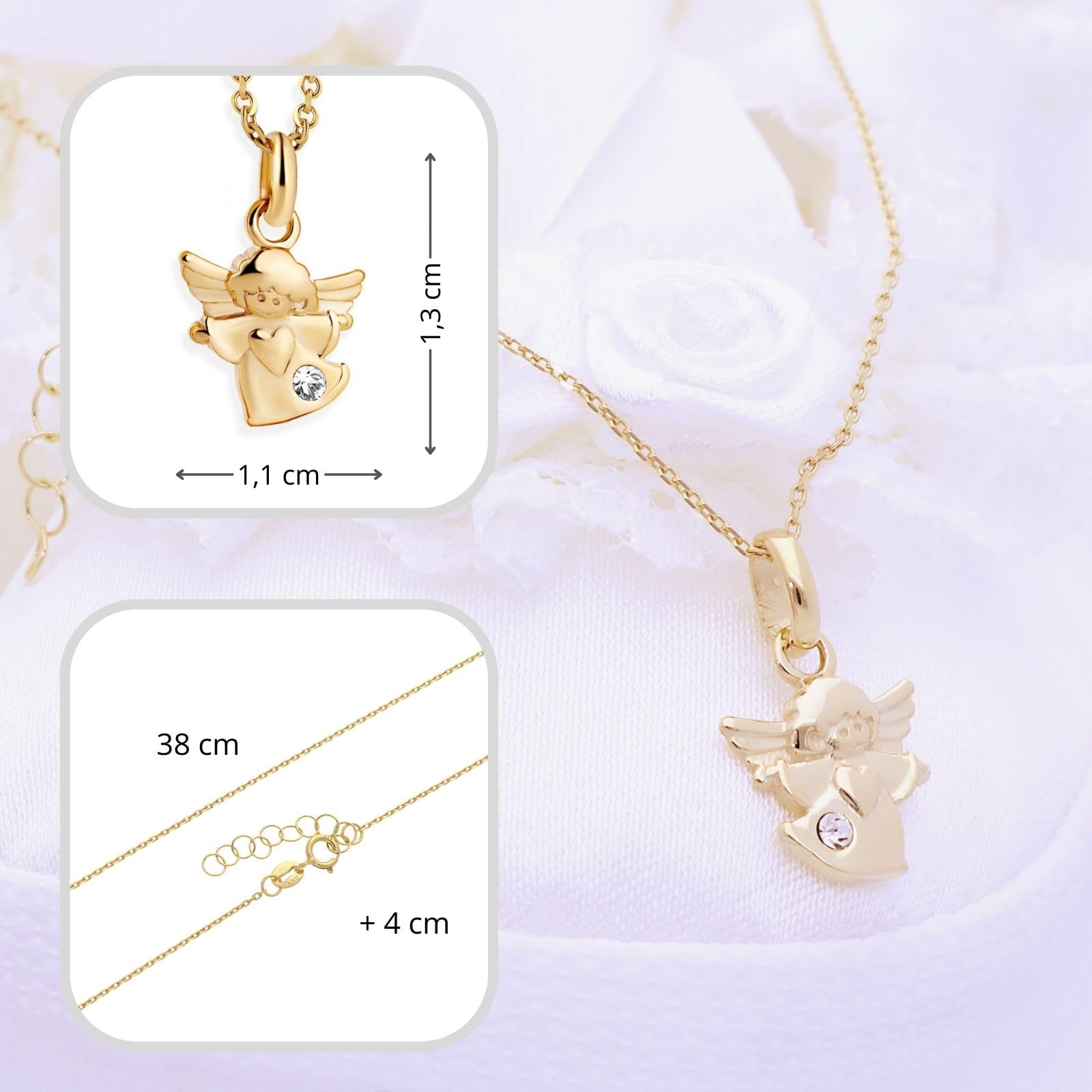 fish Goldene Halskette Mit Schutzengel-Anhänger Aus Hochwertigem 333er Gold Für Mädchen