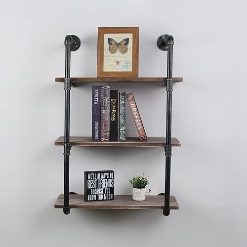 Miniatura 38 de MBQQ, Estantes de tubería industrial con madera, estante de montaje en pared rústico, estantería de metal colgada, estantería flotante de