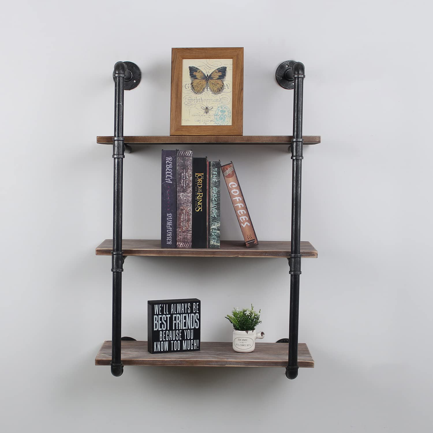 Photo 1 of Industrial Pipe Shelving Wall Mounted,30in Rustic Metal Floating Shelves,Steampunk Real Wood Book Shelves,Wall Shelf Unit Bookshelf Hanging Wall Shelves,Farmhouse Kitchen Bar Shelving(3 Tier) 30in 3-layer