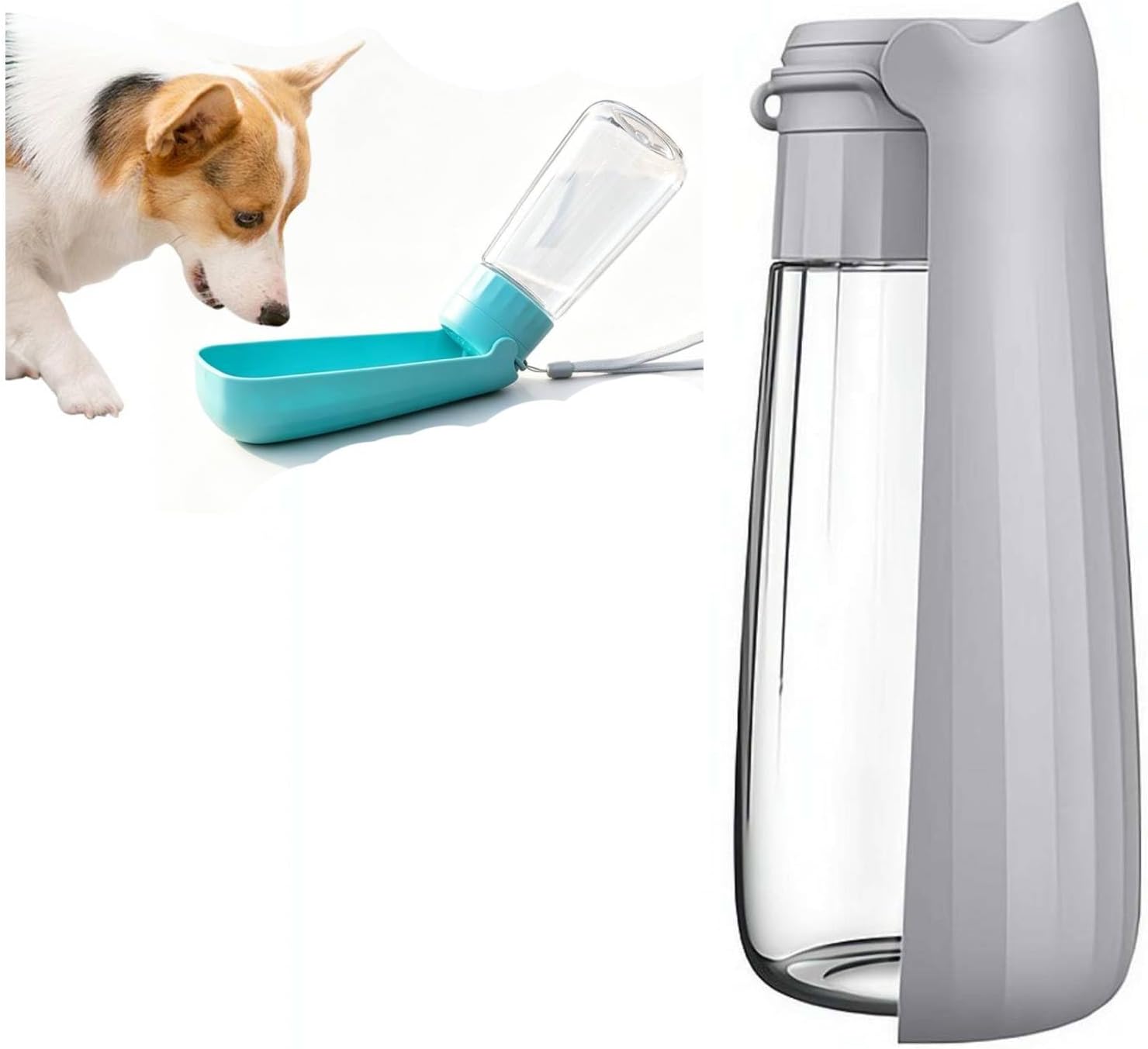 Portable Dog Small Animals Water Bottle, Leak Proof Portable Puppy Water Dispenser with Drinking Feeder for Pets, for Puppy Medium Large Dogs Little Animals, Walking, Hiking, Travel (Gray)