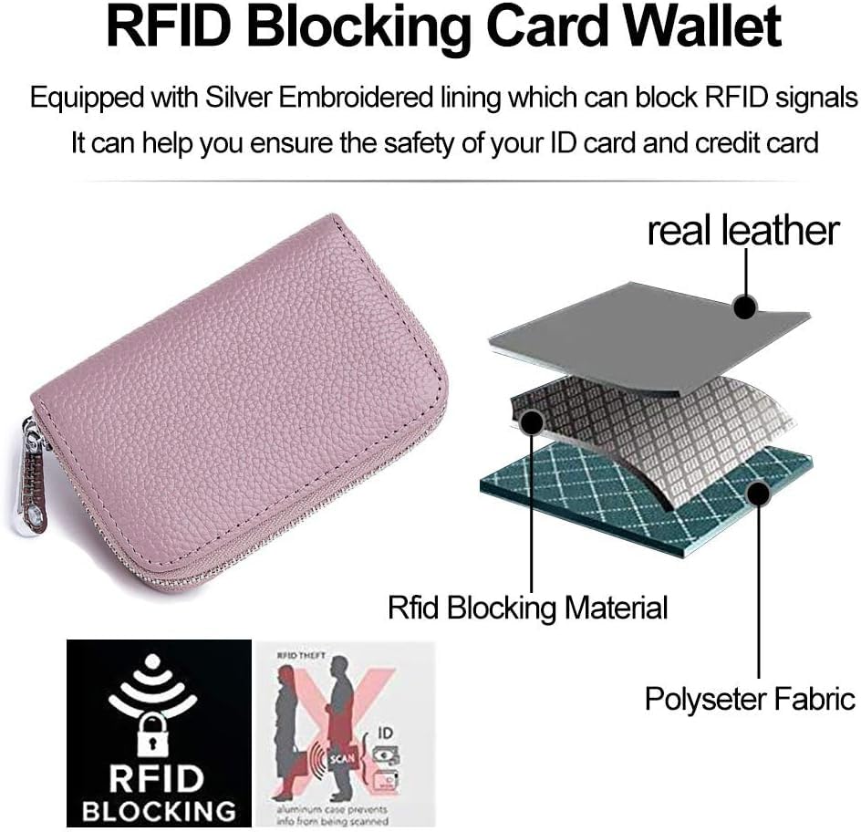 Image of VOGARD Unisex RFID Blocking Leather Card Holder Wallet with Zip Closure | 12 Card Slots & Cash Pocket | Compact Accordion Credit Card Organizer for Men & Women (Lavender)