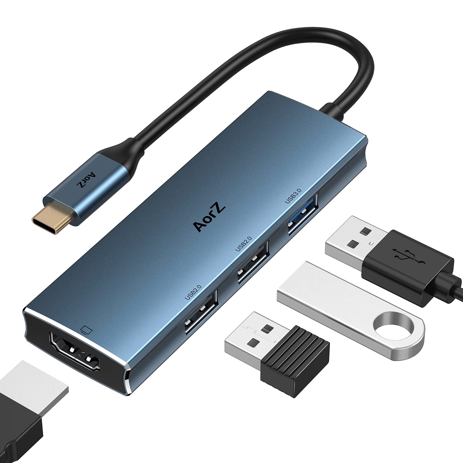 AorZ USB C Hub - 4 in 1 Type C Adapter with 4K HDMI, USB 3.0 & 2.0 Ports for MacBook/Pro/Air, iPad Pro/Air & Type C Devices