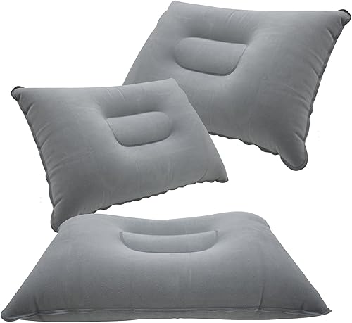 3 almohadas inflables ultraligeras grises pequeñas cuadradas de tela flocada para senderismo, camping, viajes, siestas, playa, reposo de escritorio,
