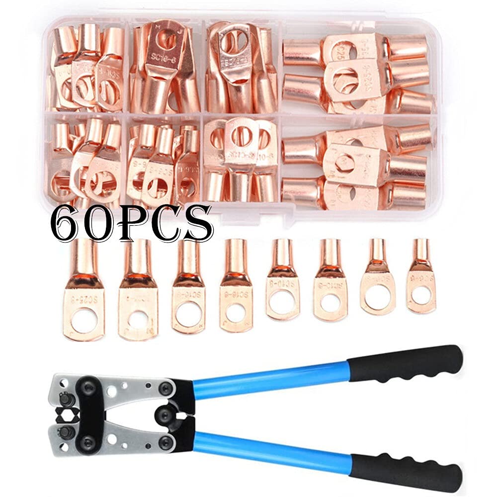 Kabelschuhe 60 stücke Sortiment Auto Auto Kupferring Klemmenkabel Crimpverbinder Bare Kabelbatterieklemmen Lötmittel Anschlüsse Kit (Color : 60pcs Golden HX-50B)