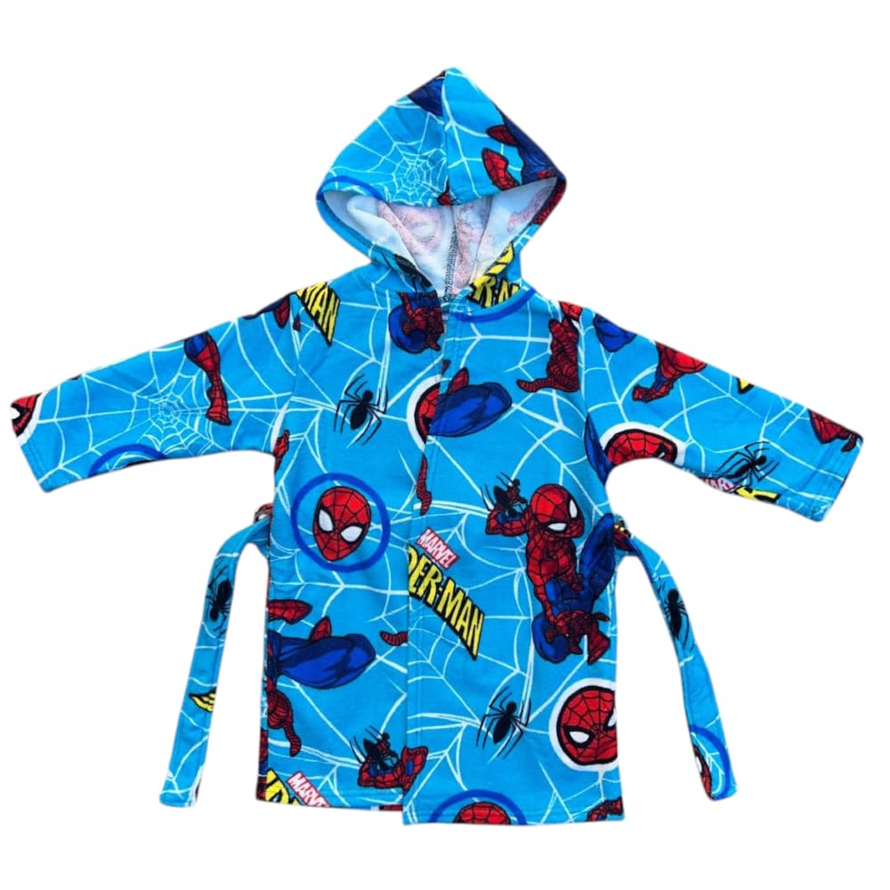 Peignoir enfant Spiderman Marvel en microfibre 100 % polyester avec capuche et poches, séchage rapide, idéal pour salle de bain, piscine, mer