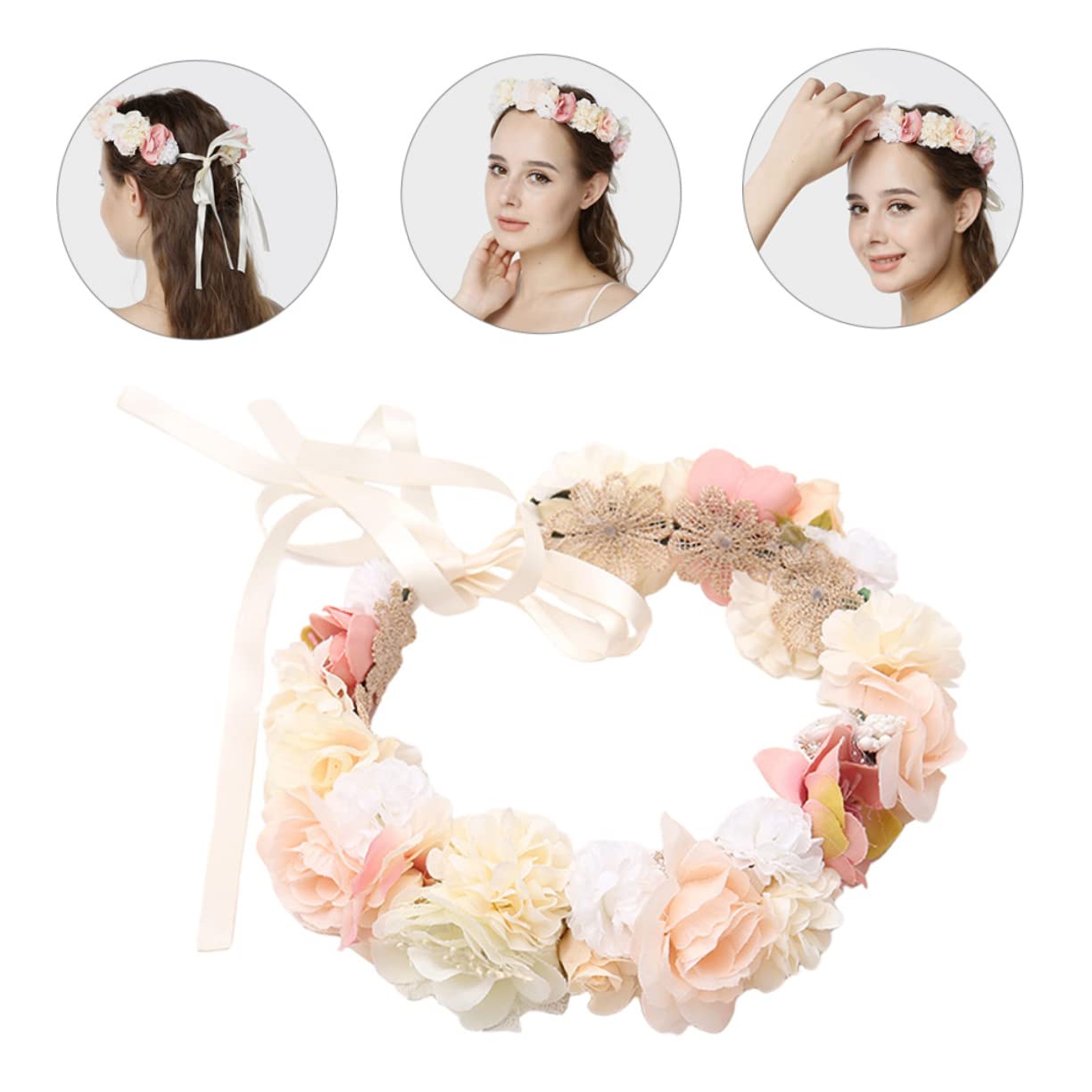 FRCOLOR 3 Pz Diadema di ghirlanda di fiori di seta fascia per ragazze di fiori diadema per ragazze hallowen hair charms Tiara cerchietti bambina Fascia per ghirlanda Acconciature da sposa