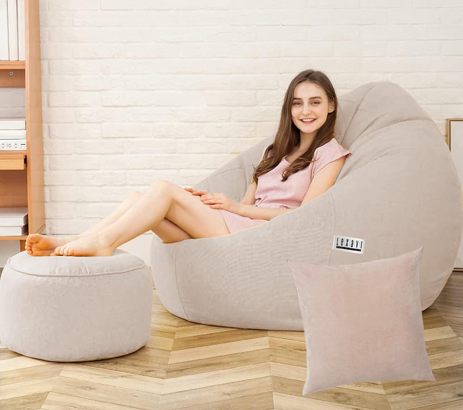 LEXAVI® - 5XL Large Premium Imported Soft Faux Leather Bean Bag with Footrest with Cushion, Extra Comfortable and Big Size to Other Bean Bags Without Beans (Cover Only) I Color- (XXXXXL-Cream) (B0D5WCX319) Amazon Price History, Amazon Price Tracker