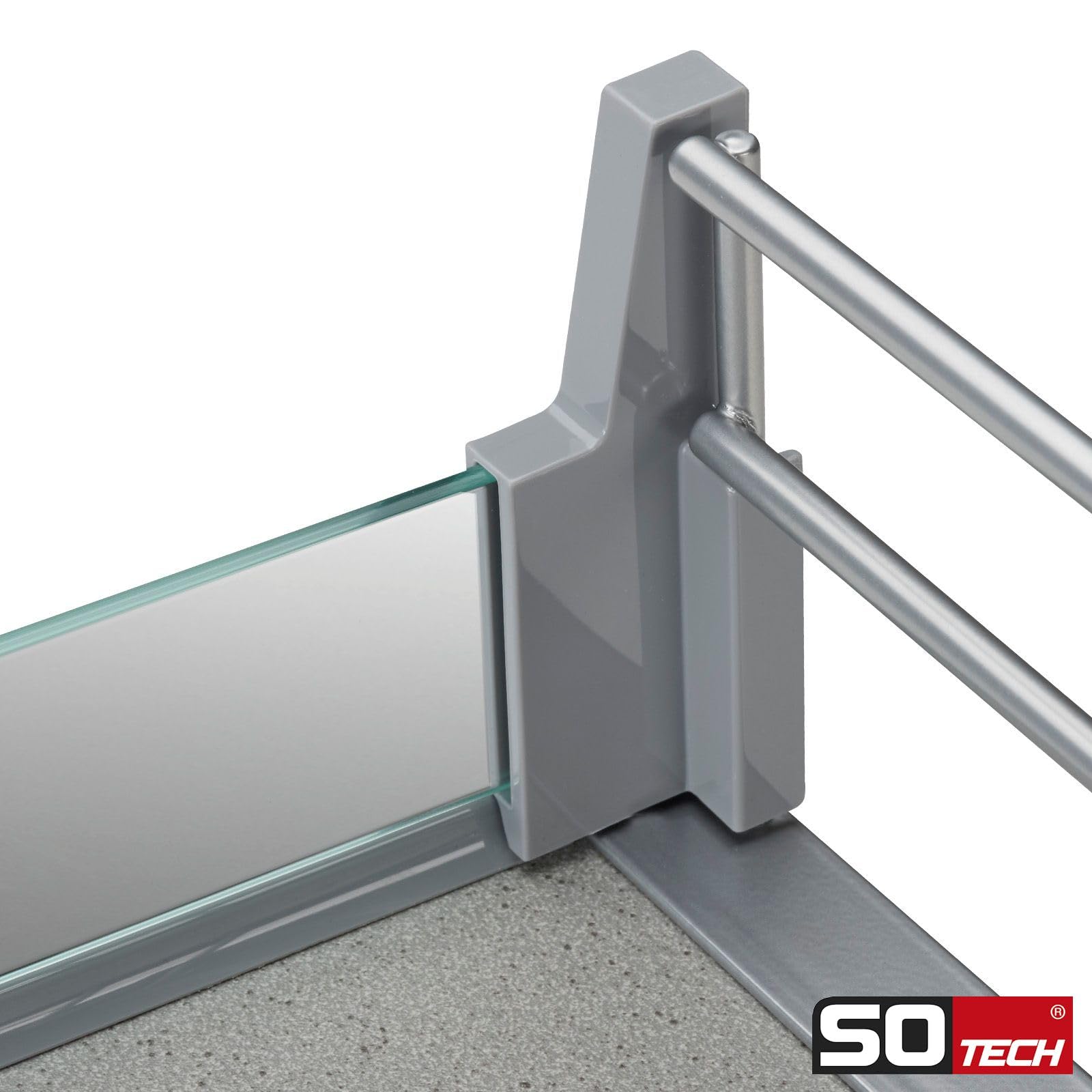 SOTECH Arena Einhängetablar 400 mm (352 x 464 x 108 mm) Silbergrau mit Glasreling für Apothekerauszug DISPENSA, DISPENSA junior & DISPENSA Swing, Kesseböhmer
