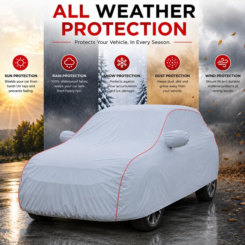 Image of Maruti WagonR Car Cover for LXi CNG, VXI, CNG & VXI ABS 2010-2018 Models 100% Waterproof, All Weather Protection, Mirror & Antenna Pocket, Soft Inner Lining, Triple Stitched (Dark Grey)