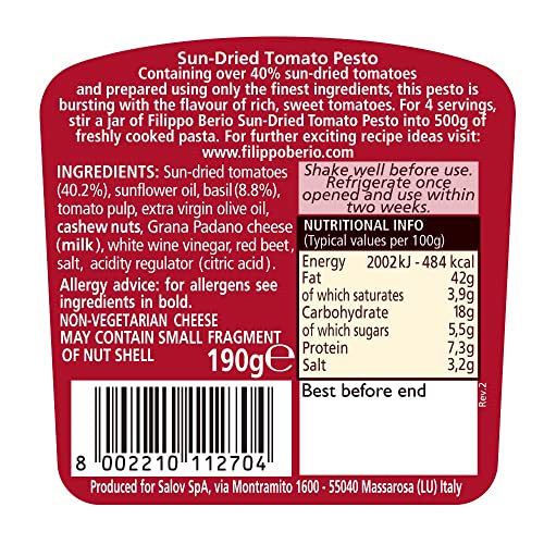 Image of Filippo Berio Sun Dried Tomato Red Pesto, 6.7 oz ℮ 190 g, 6 Pack