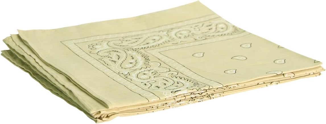 Bandanas By The Dozen 100% Cotton 12-Pack 22" x 22" - Paisley Khaki