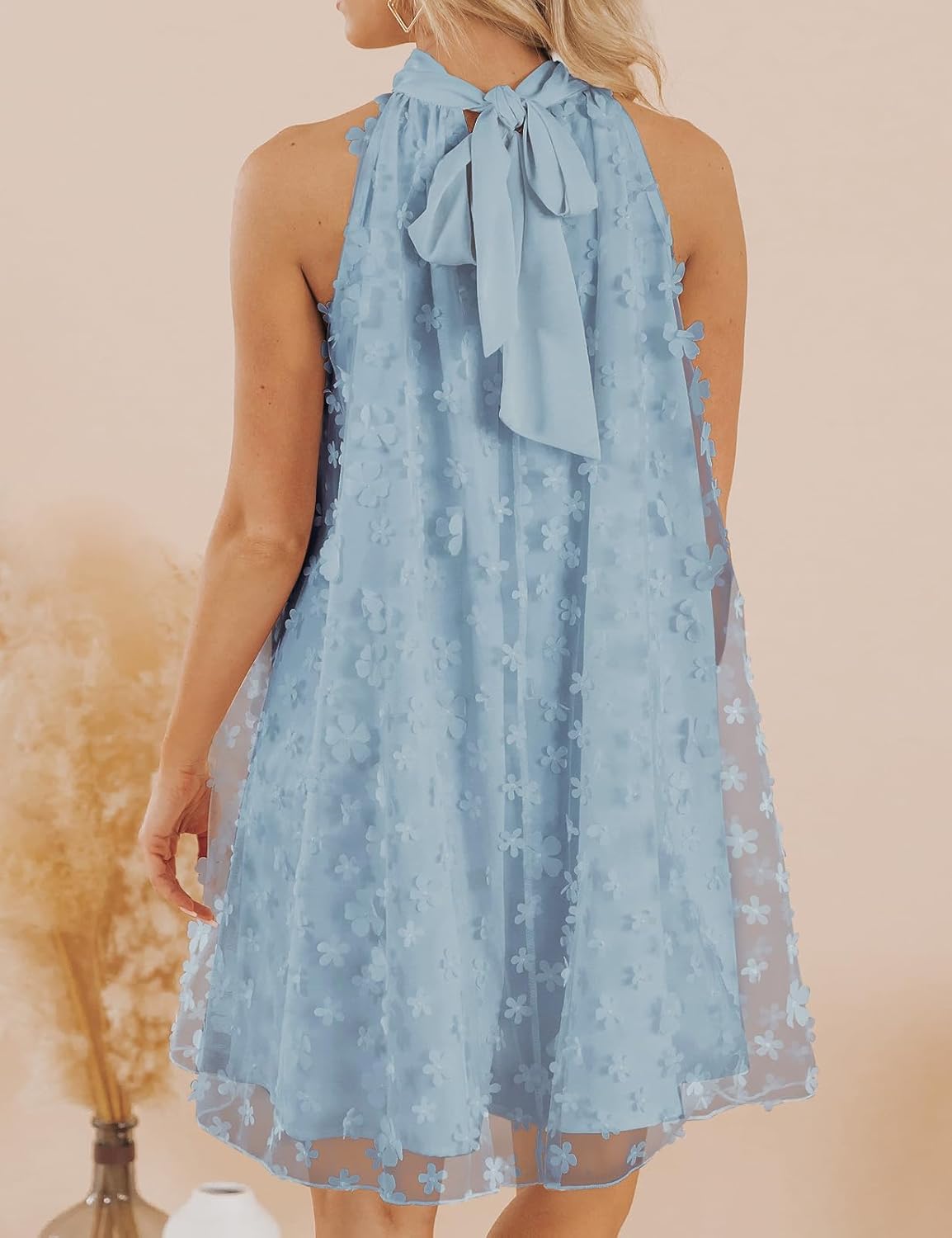 VIMPUNEC Womens Summer Halter Mini A Line Swing Dress Wedding Guest Formal Cocktail Homecoming Dress - Image 2