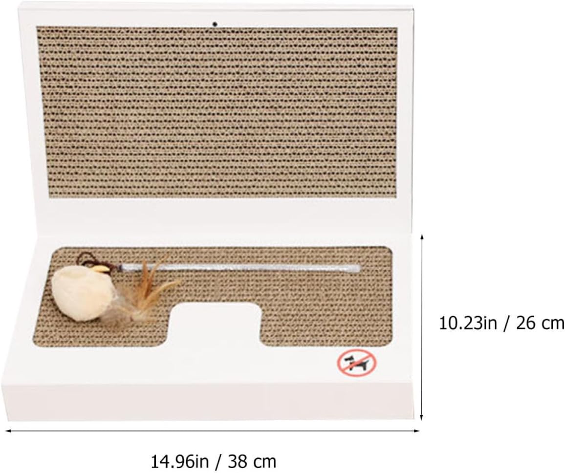 Cat Scratching Board Laptop Shape with Teaser Stick Portable Indoor Cat Scratch Pad for Furniture Protection and Claw Grinding Sturdy Balanced Base for Play and Relaxation