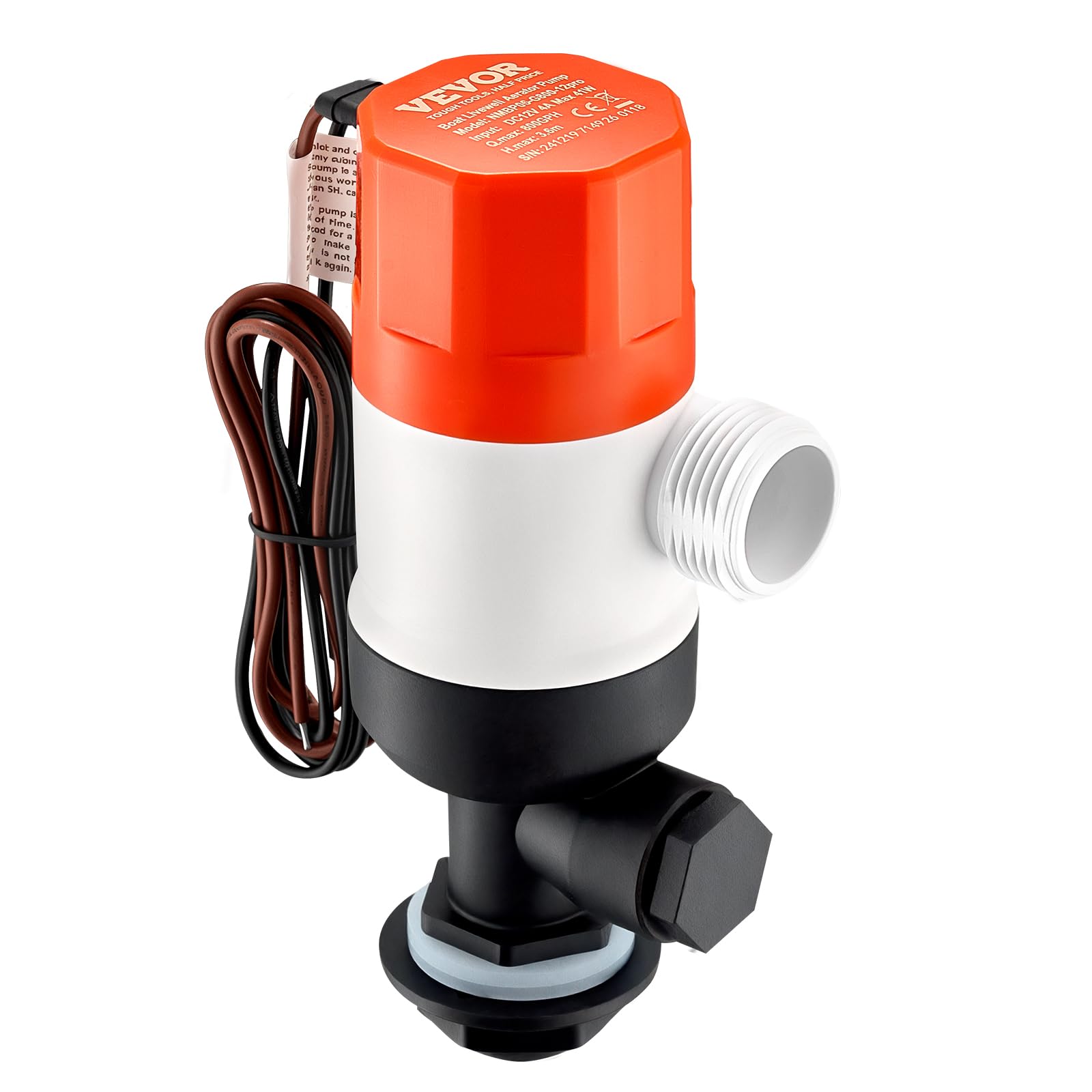 VEVOR Pompa per Pozzi Vivi per Barche, Pompa Aeratrice per Pozzi Vivi Dritta da 12 V e 50,47/min con Doppio Ingresso, Alloggiamento ABA e Cartuccia Motore Staccabile, per Acqua Dolce e Salata