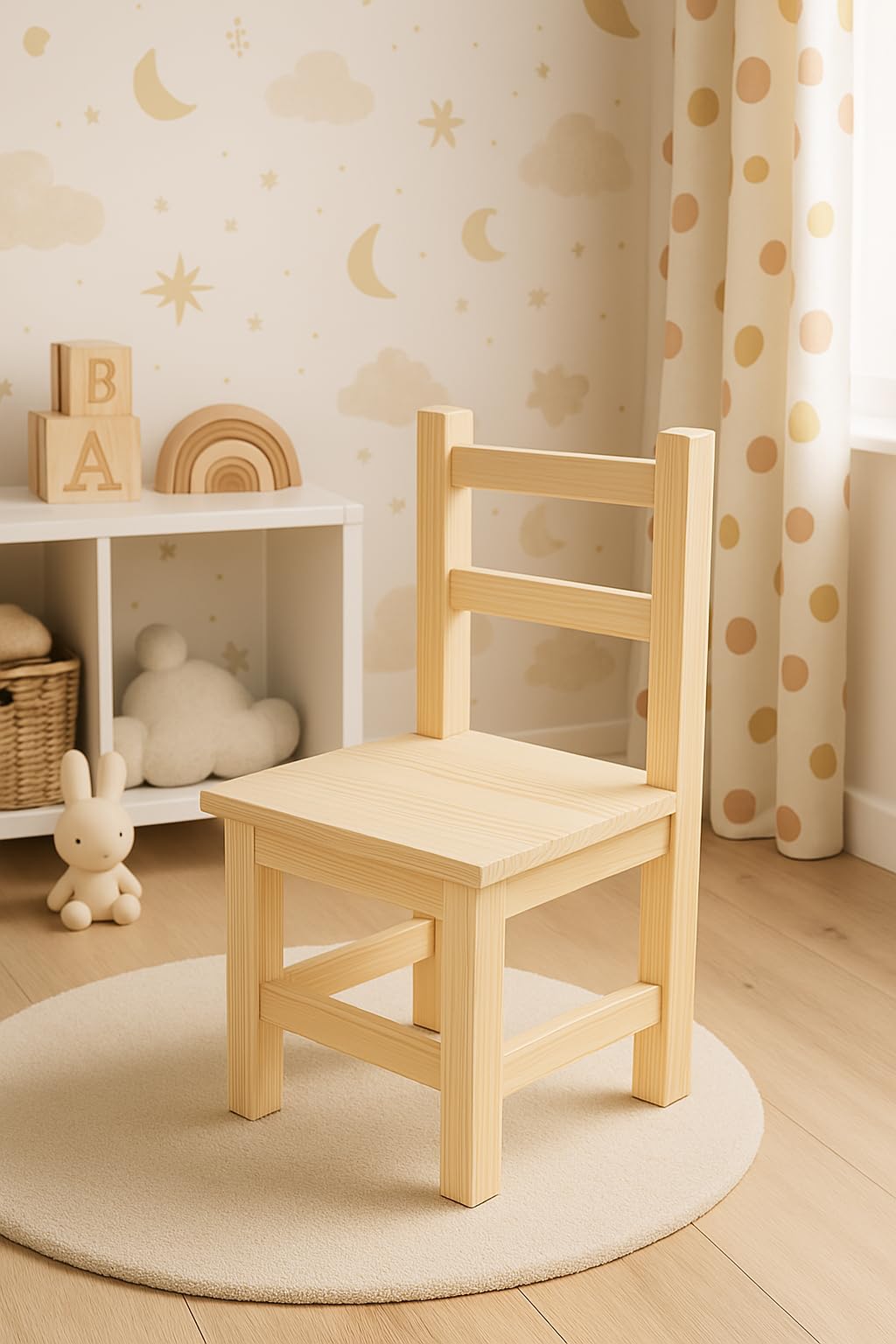 GRECA Silla Infantil de Madera. En Crudo, para Decorar. Medidas (Ancho/Fondo/Alto): 30 * 27 * 57 cm.