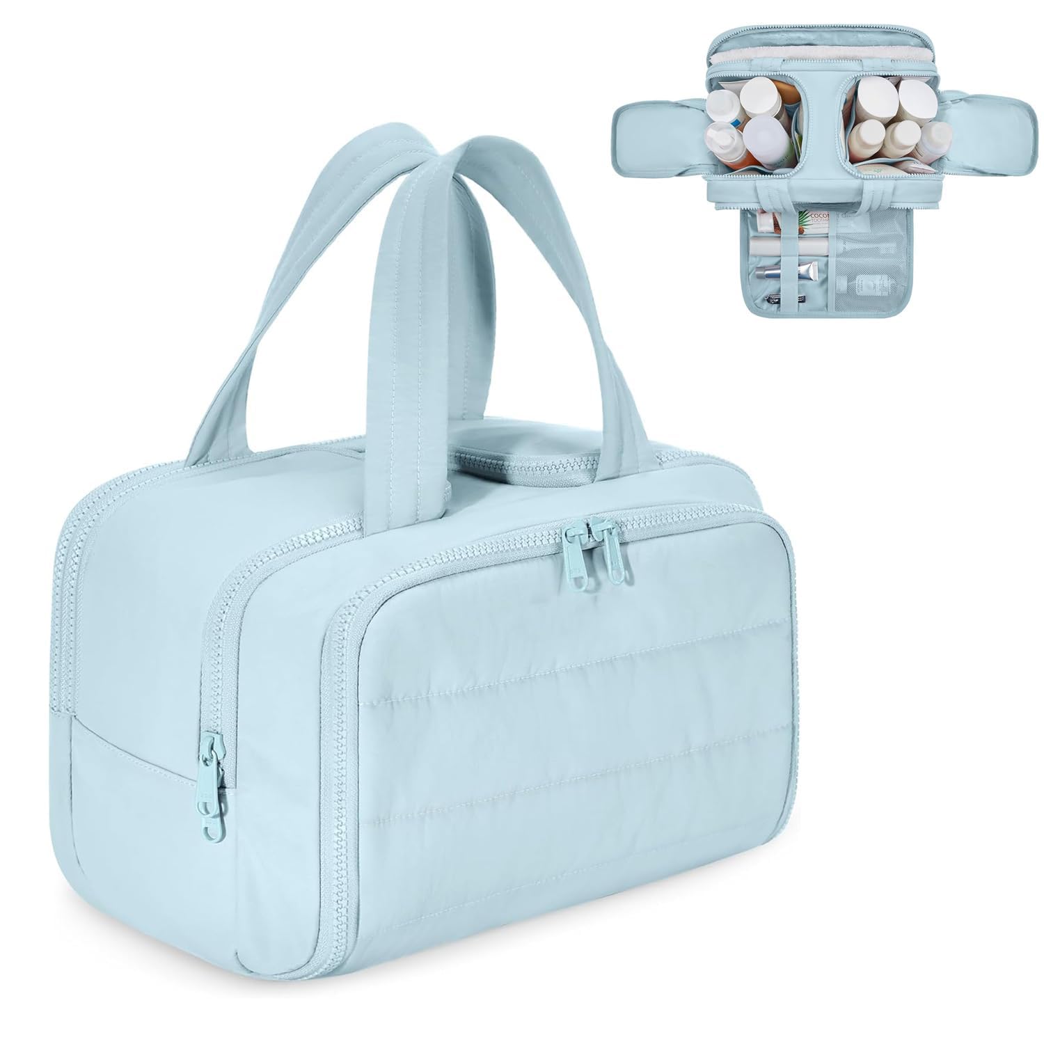 marmix Polyester Toiletry Kit Bag for Women – Hanging Makeup Organizer, Travel Cosmetic Pouch, Lightweight Grooming Case (Light Blue)-picture-28