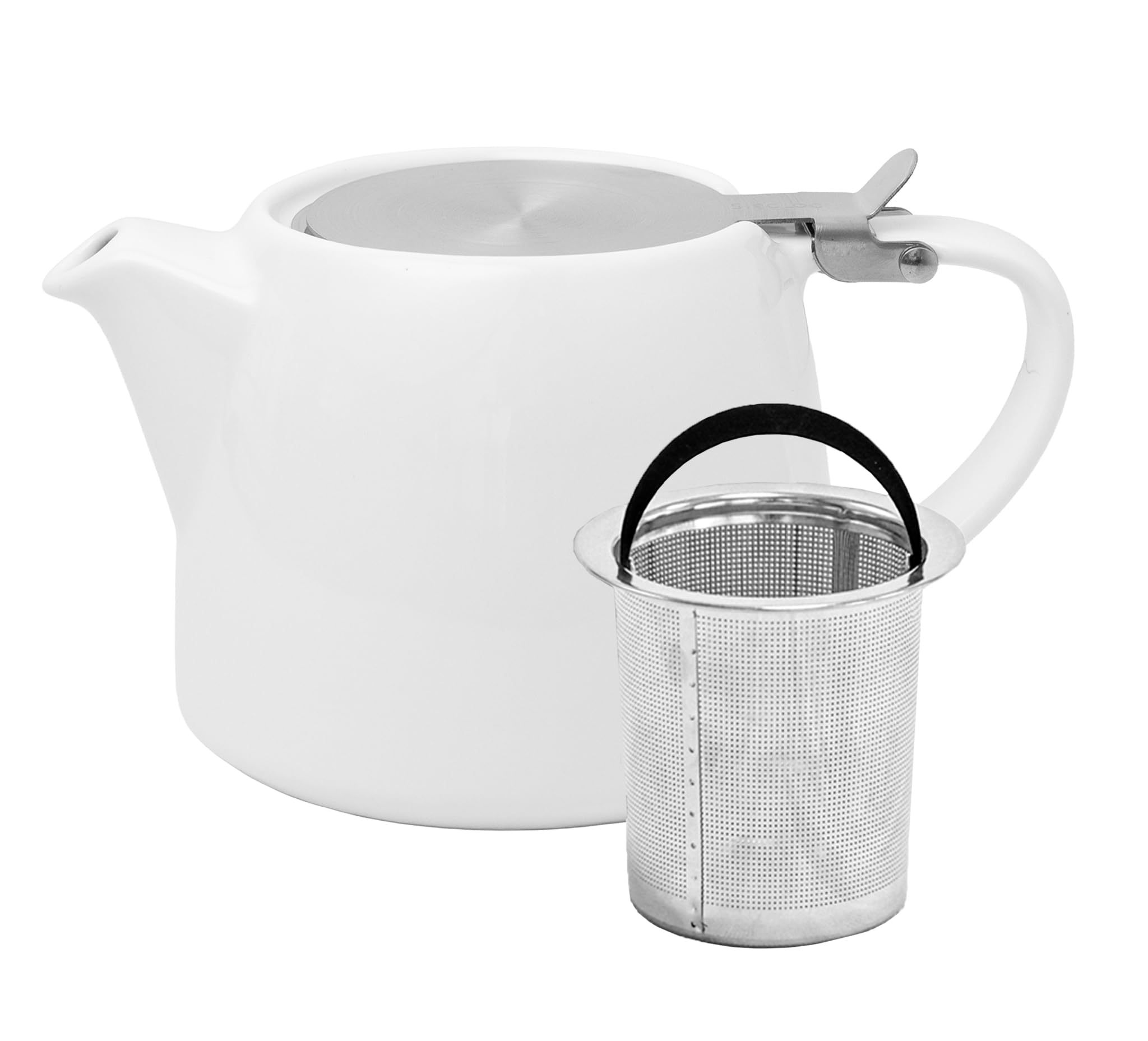 Glenburn Tea Direct I Sipologie Ceramic Teapot Kettle with Infuser – Loose-Leaf, Herbal, Green Tea Maker – High Fired, Finely Glazed Ceramic with Fine Mesh Stainless-Steel Infuser, White, 400ml