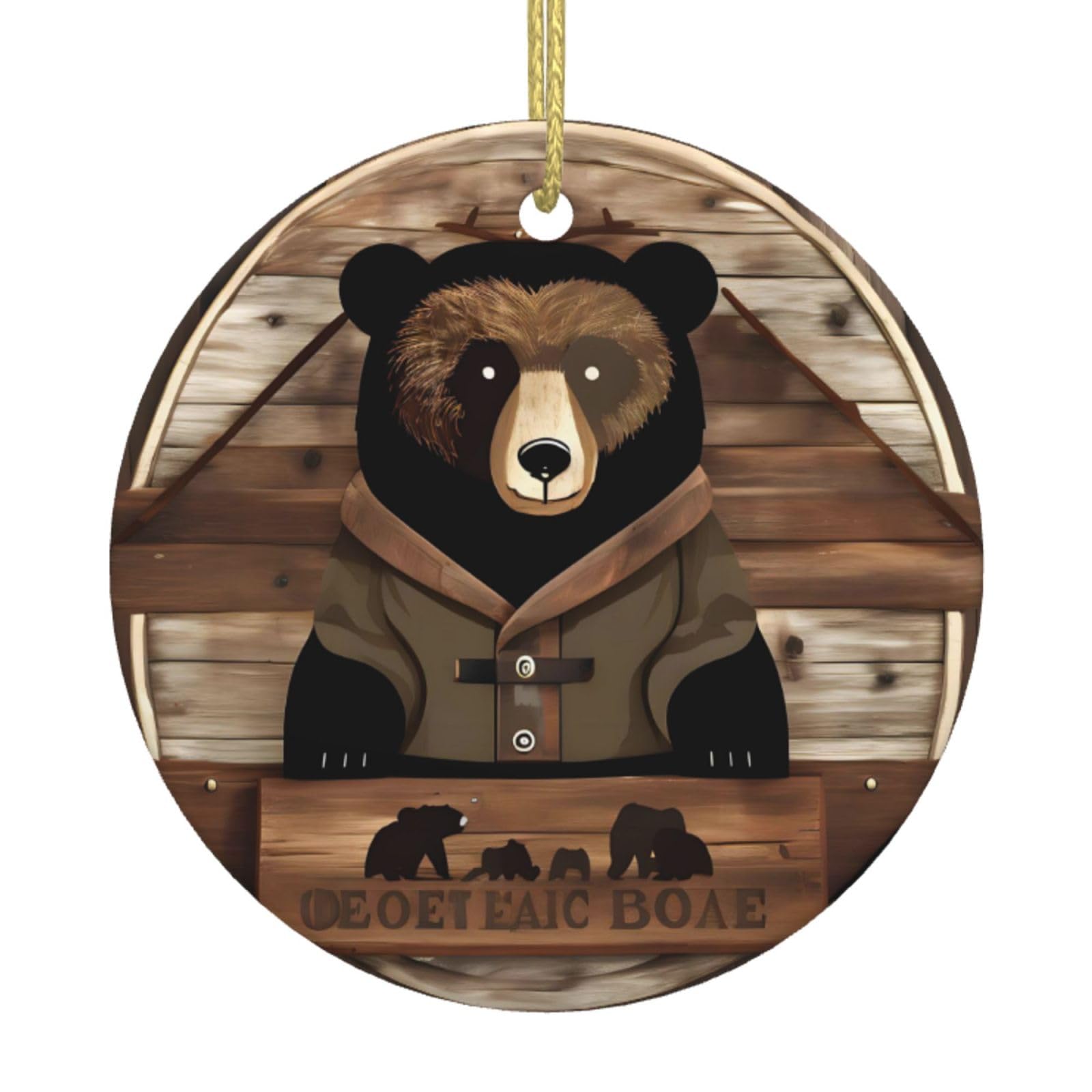 Rustic Lodge Bear Printed Christmas Tree Ceramic Ornaments Holiday Decoration Christmas Unique Pendant for Christmas Party