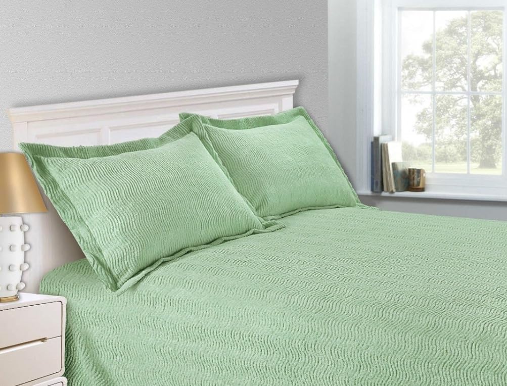 Sapphire Collection SC Green Candlewick Bedspread Traditional Bed Throw Size Single Double & King (Oxford Pillowcase Cover Only)