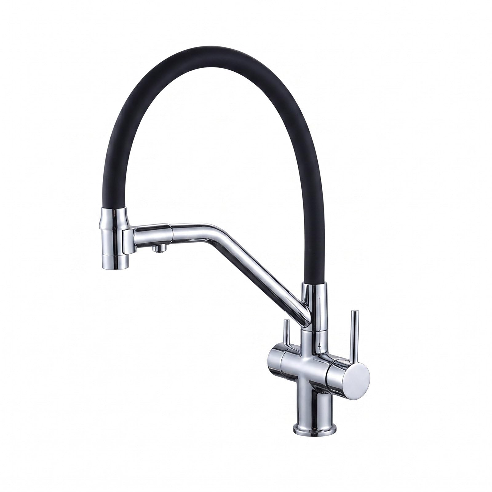 Grifo de Cocina con Ducha Extraíble, Grifos Cocina de Latón con 2 Modos de Chorro, Fregadero Mezclador Giratorio 360° Agua Fría y Caliente con Tubos, Kit de Instalación Completo