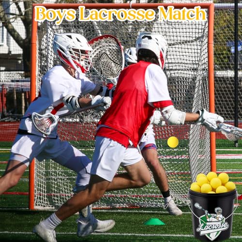 Sosation 36 Pack Lacrosse Balls Bucket 2.5 Inch Soft Rubber Lacrosse Practice Balls Official Size for Youth Indoor Outdoor Training, for Myofascial Release Therapy, Muscle Knot Remover (Yellow Ball) - Thumbnail 2