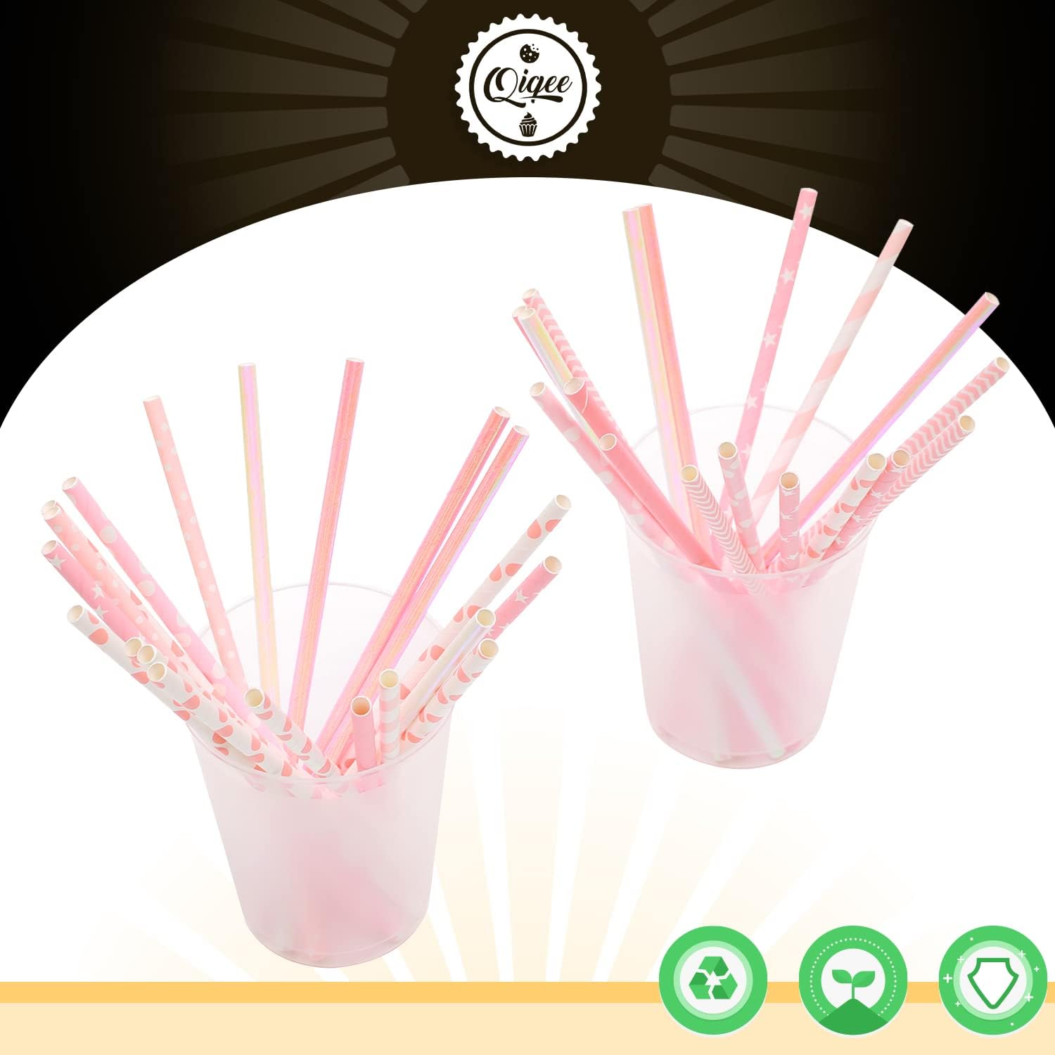 Pink Paper Straws for Drinking Pink Disposable Straws 150pcs Disposable Straws Bulk(10 Pattern) qiqee