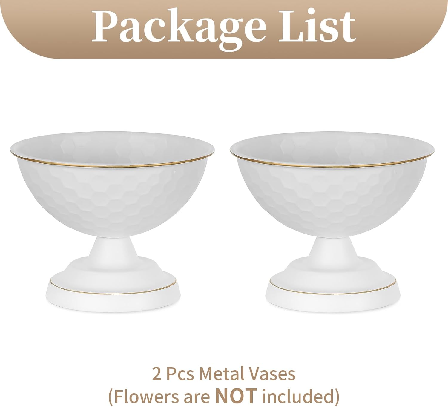 Sziqiqi White Urn Vase for Wedding Centrepiece: 5.5in Small Vases for Table Decoration Set of 2 - White Vintage Pot for Artificial Flower Arrangement - Metal Unique Honeycomb Vase for Birthday Party