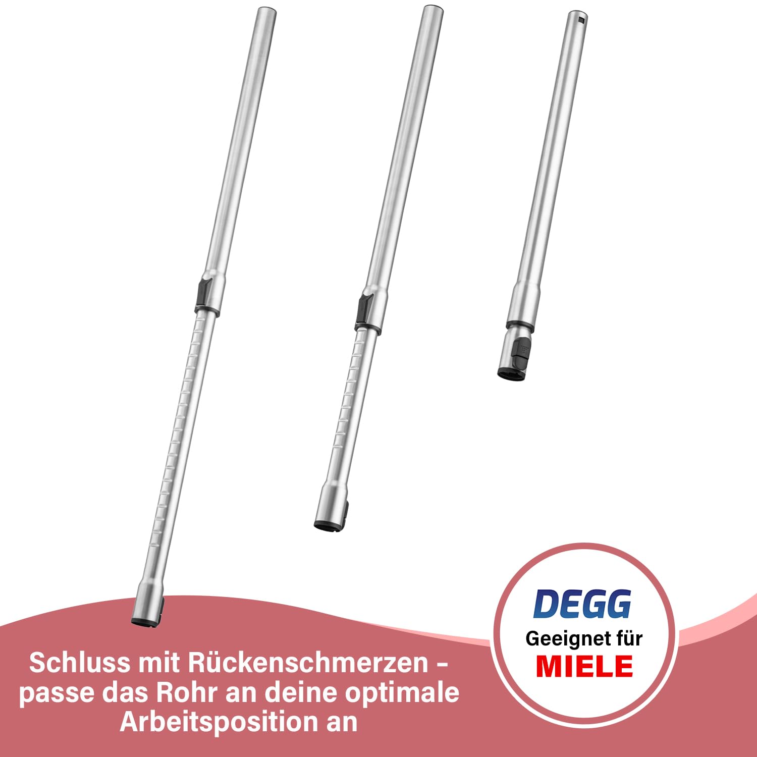 DEGG Teleskoprohr - Kompatibel mit Miele Staubsauger 35mm mit Klicksystem, Edelstahl Teleskopstange Teleskopstab für Classic C1, Complete C2 & C3, Guard S1, M1 & L1 Staubsaugerrohr Saugrohr