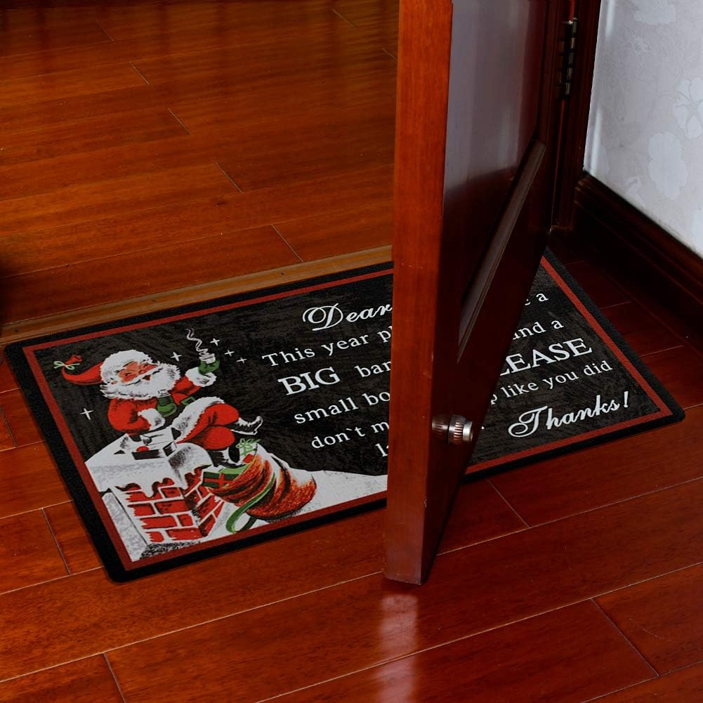 E-view Decorative Indoor/Outdoor Rubber Back Entry Way Doormat for Patio, Front Door, All Weather Exterior Doors Christmas Holiday Doormat (Color-Letter to Santa)