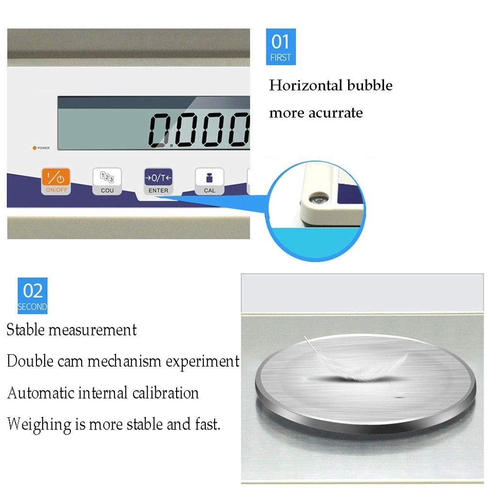 0.001g Bilance elettroniche da Laboratorio Bilance analitiche di precisione Bilance LCD digitali per Gioielli Farmacia Scuola Impermeabile Bianco