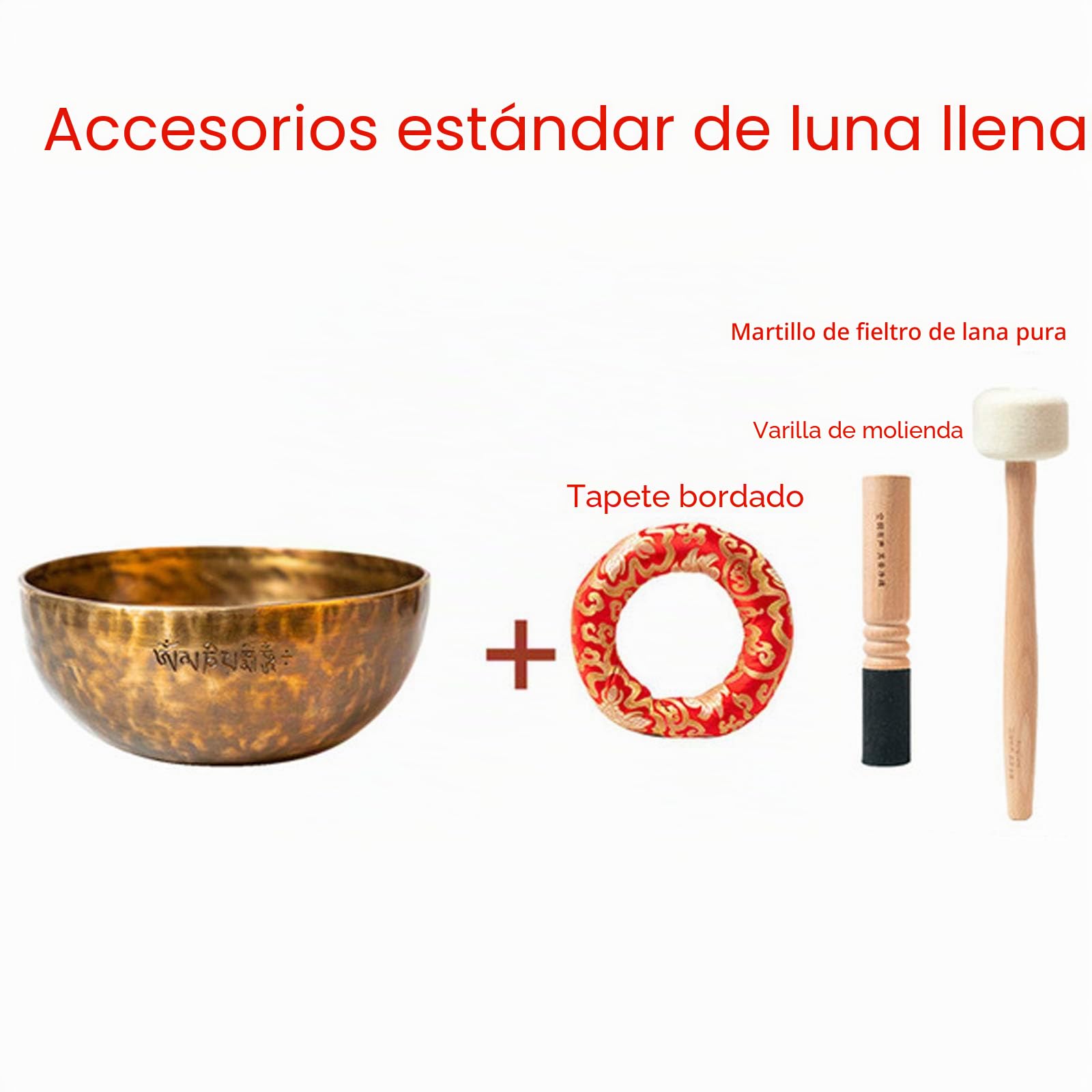 UUK 20 cm Grandes Juego de Cuencos de Luna Llena para meditación tibetana con Palos de Fieltro, cojín, mazo de Madera, 7 Metales, Cuencos Profesionales con Sonido OM, para Yoga, meditación