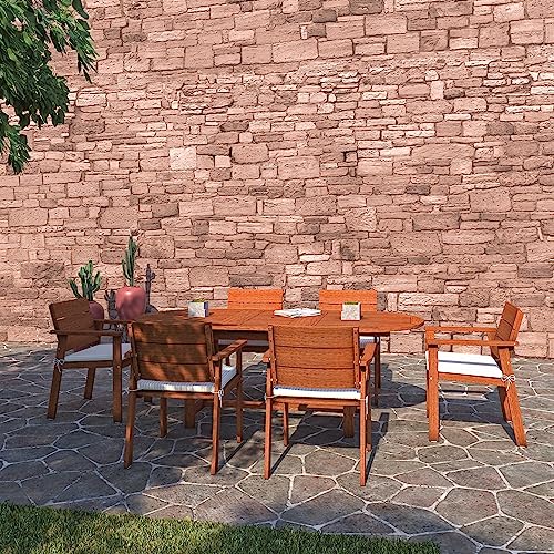Amazonia Nelson 7-Piece Outdoor Oval Extendable Dining Table Set | Eucalyptus Wood | Ideal For Patio And Indoors, Brown #TOP2