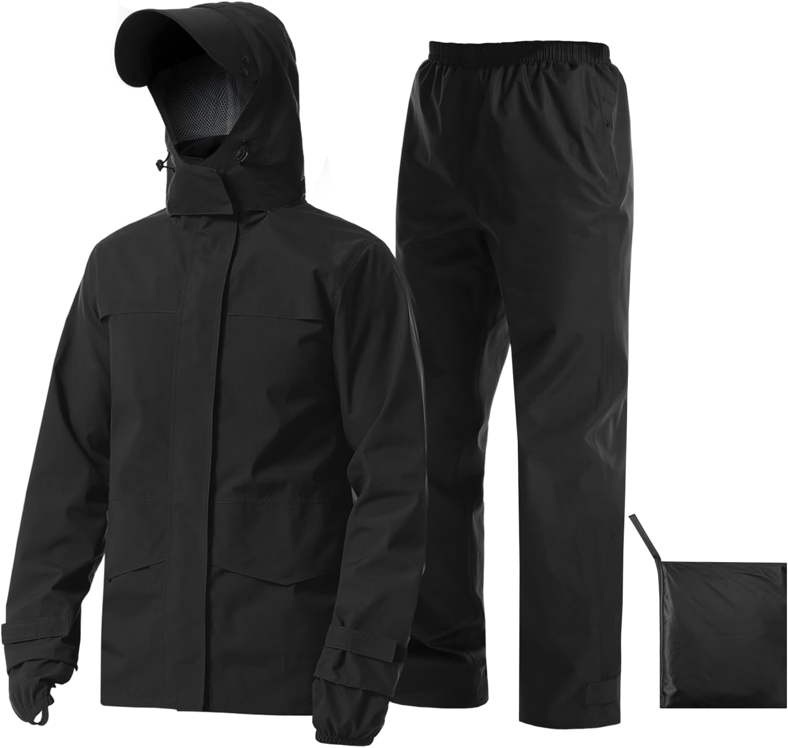 Rain Suit Waterproof Jacket with Pants 2 Pieces Breathable Lightweight Packable Raincoat with Hooded Rain Gear Unisex
