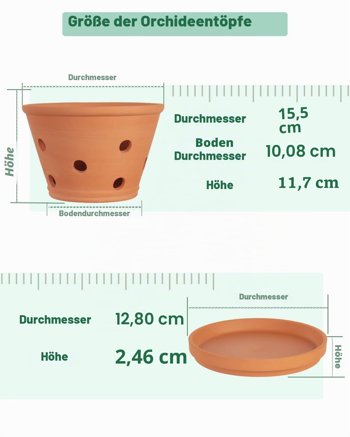 vensovo Terracotta Orchideentöpfe mit Löchern und Untersetzern - Ton Orchidee Pflanztöpfe zum Umtopfen, Pflanze Blumentöpfe für Orchidee Innen und Außen Fördert die Luftzirkulation