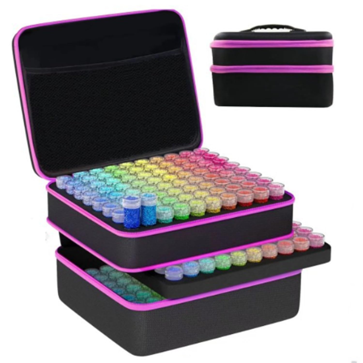 Maletín Portátil DIY para Diamond Painting en Rosa con 240 Botes - Caja Organizadora de Accesorios Anti-Derrame, Almacenaje para Diamond Painting Accesorios