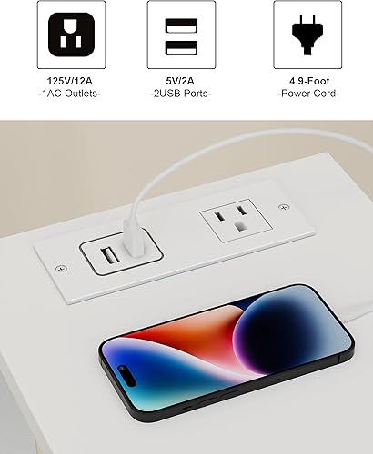 Miniatura 5 de TUTOTAK Mesa auxiliar pequeña con estación de carga, mesa auxiliar estrecha con puertos USB y tomacorrientes, mesa de sofá delgada, mesita de noche