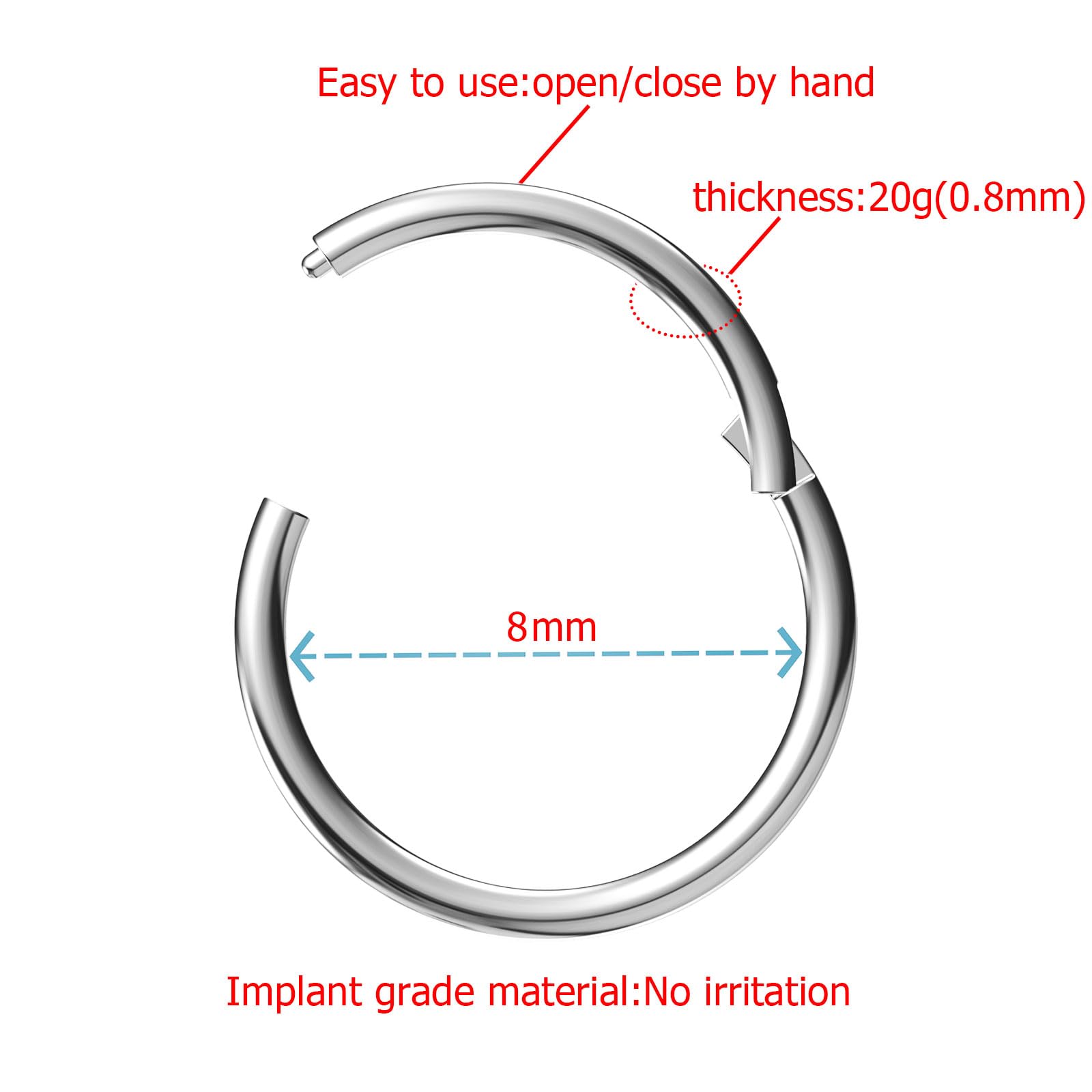 Body CAC Titanium 22G/20G/18G/16G/14G Nose Ring Hoop, Gold Plated Titanium Clicker Sleeper Earring Piercing — view 3