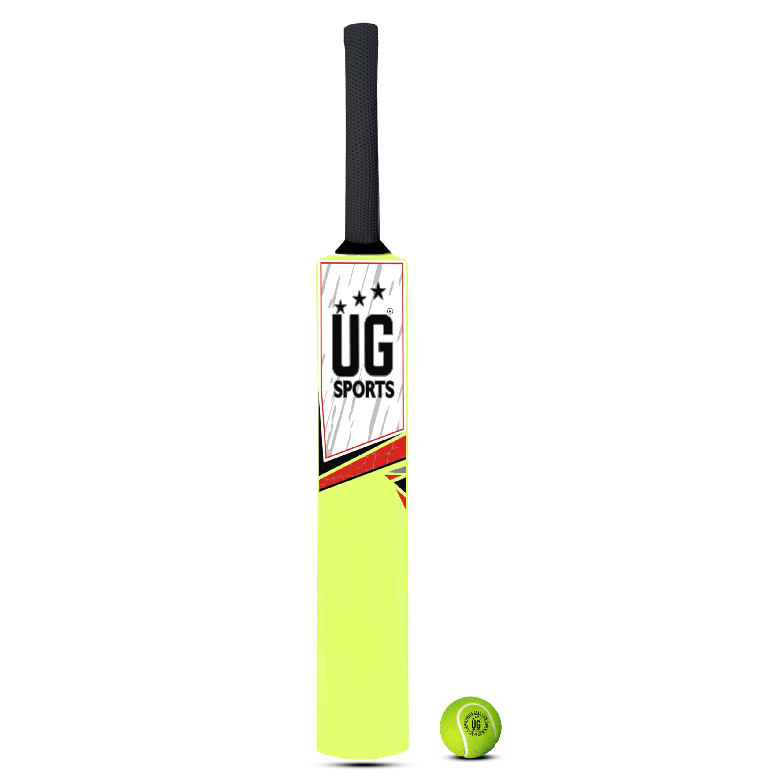 UG Sports | Premium Plastic Fiber Cricket Bat with a Tennis Ball| UV Digital Printing | Soft Cusion Grip |Sharp Blades | Red Sticker | Kids (Green Size 3)-image-5