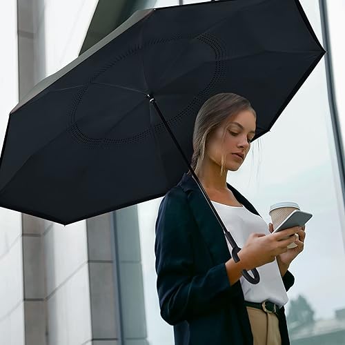 Miniatura 8 de G4Free Paraguas invertido grande de 62 pulgadas con mango en forma de C, resistente al viento, doble capa al revés, paraguas de lluvia para