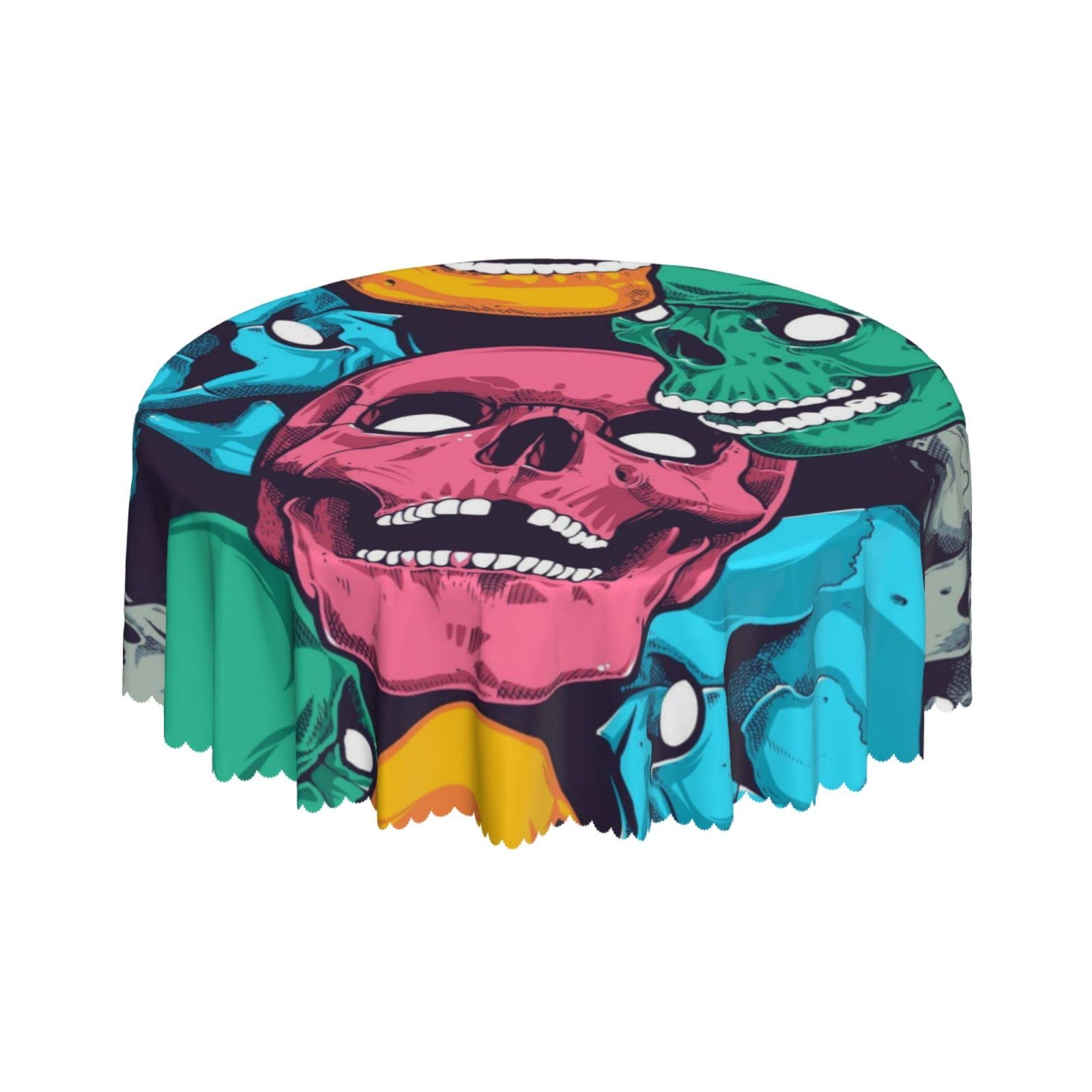 Lsjuee Colorful Death Skulls Bright Round Tablecloth 60 Inch Printed Washable Tablecloth for Dining Party Holiday Fall Home Decorative