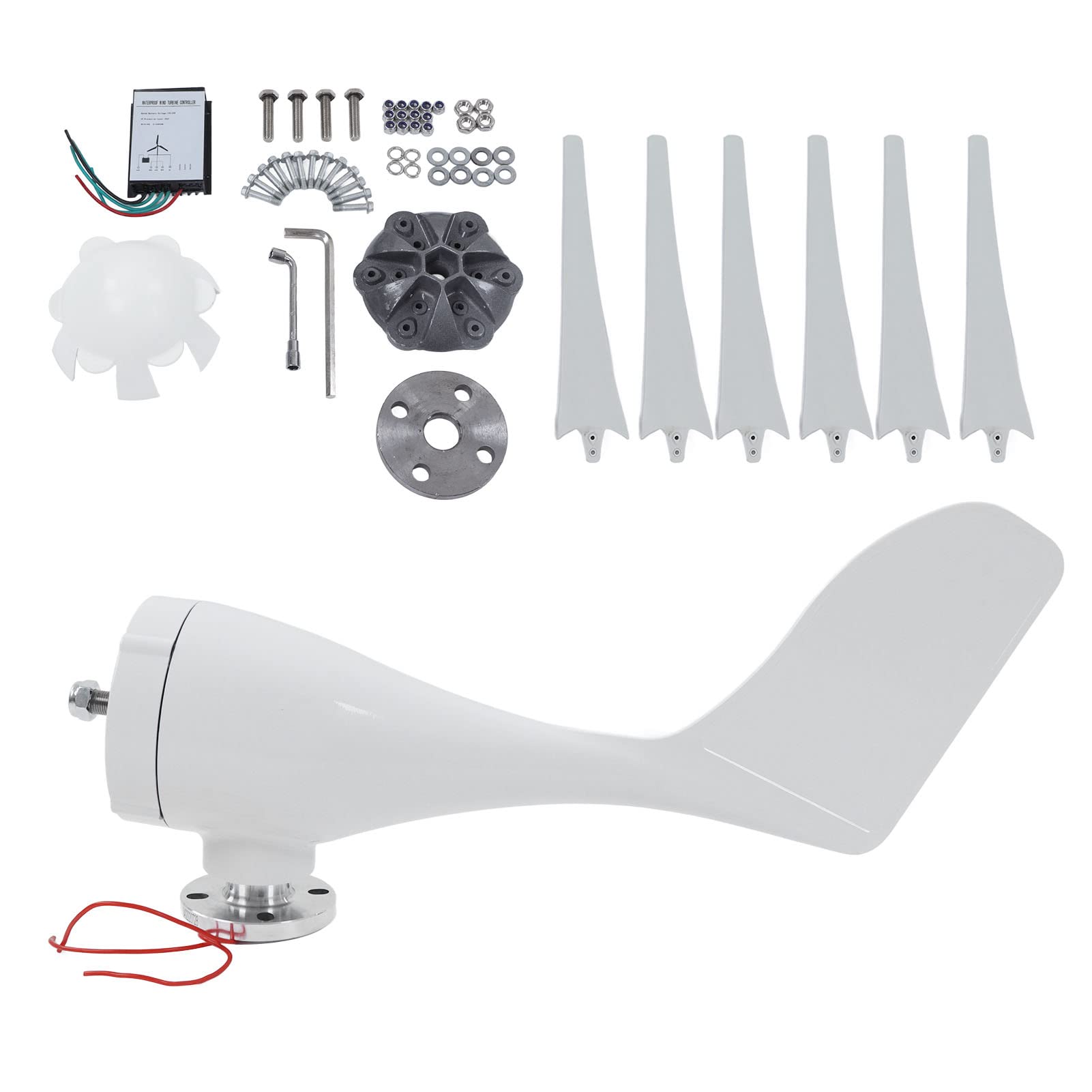 Generador de Turbina Eólica, Generador de Energía Eólica de Imán Permanente de CA Trifásico de 300 W con 6 Palas de Fibra de Nailon, Velocidad de Arranque Baja, Guiñada Automática, para Uso