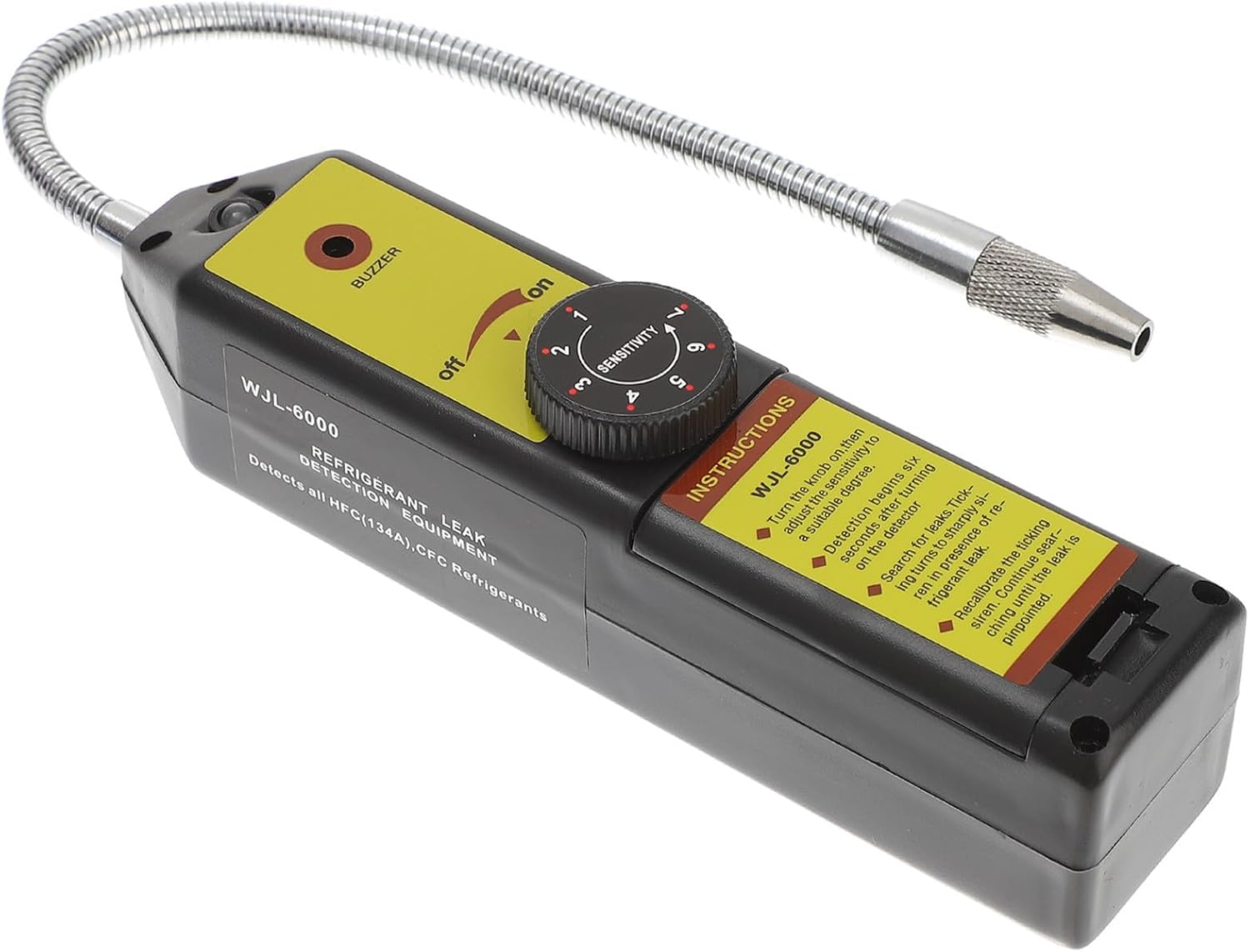Halogen Leak Detector Refrigerant Gas Detector Tool with 20cm Probe | Yellow Abs Body, Adjustable Sensitivity, Warning Lights, 4 Aaa Batteries