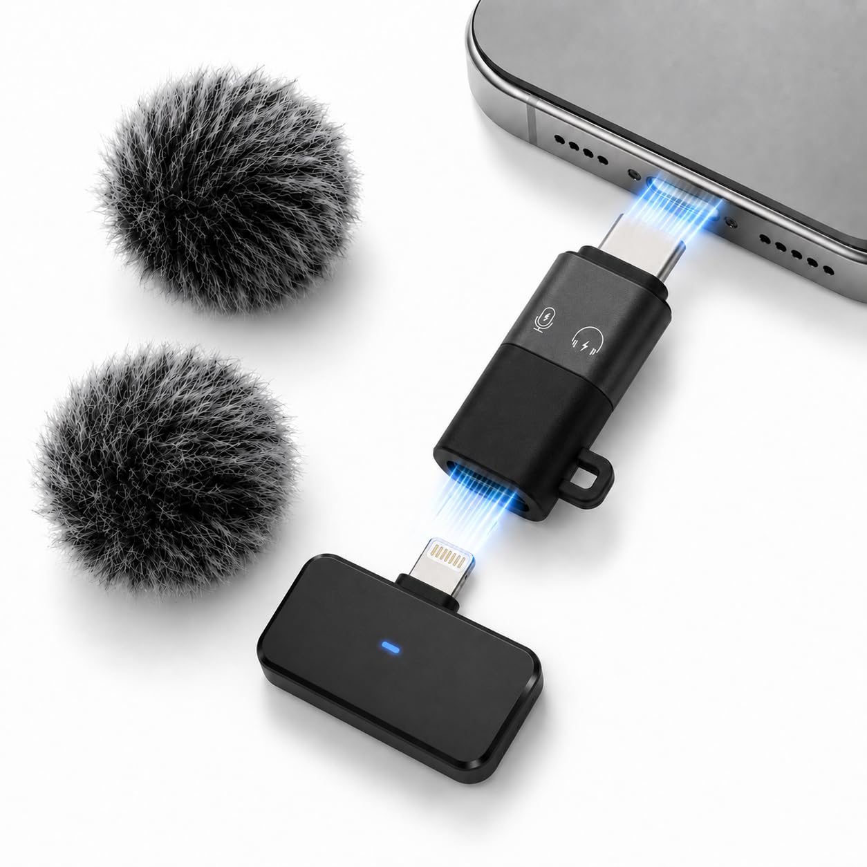 USB-C to Lightning Adapter with Windshields, Supports Headphone/Microphone & Charging While Recording, OTG Converter for iPhone, Perfect for Vlog, Live & Outdoor Use-image-8