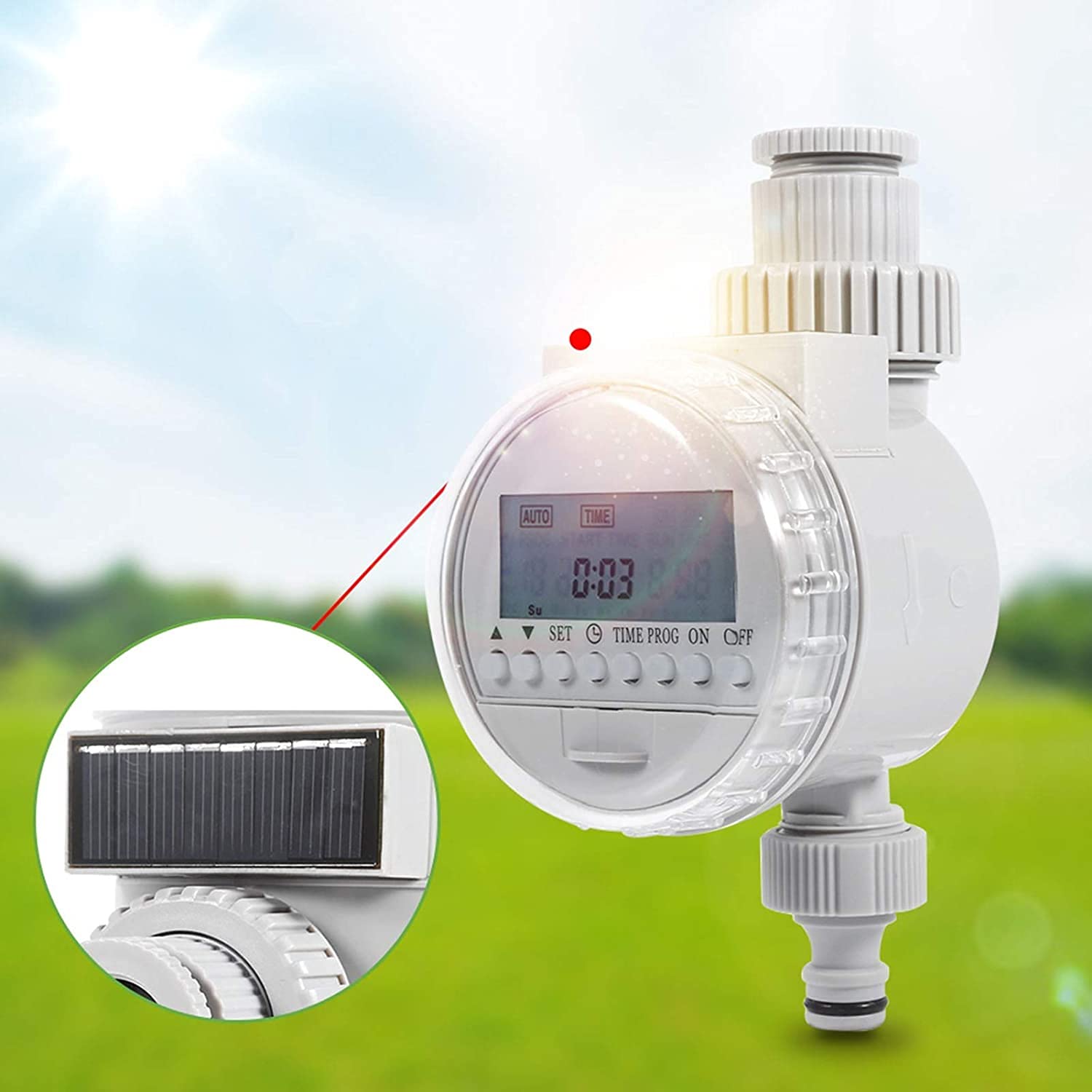RJJ Temporizador de riego Solar Temporizador de Agua, Controlador de Grifo de Manguera Digital Controlador de rociadores programable para jardín Sistema automático de riego