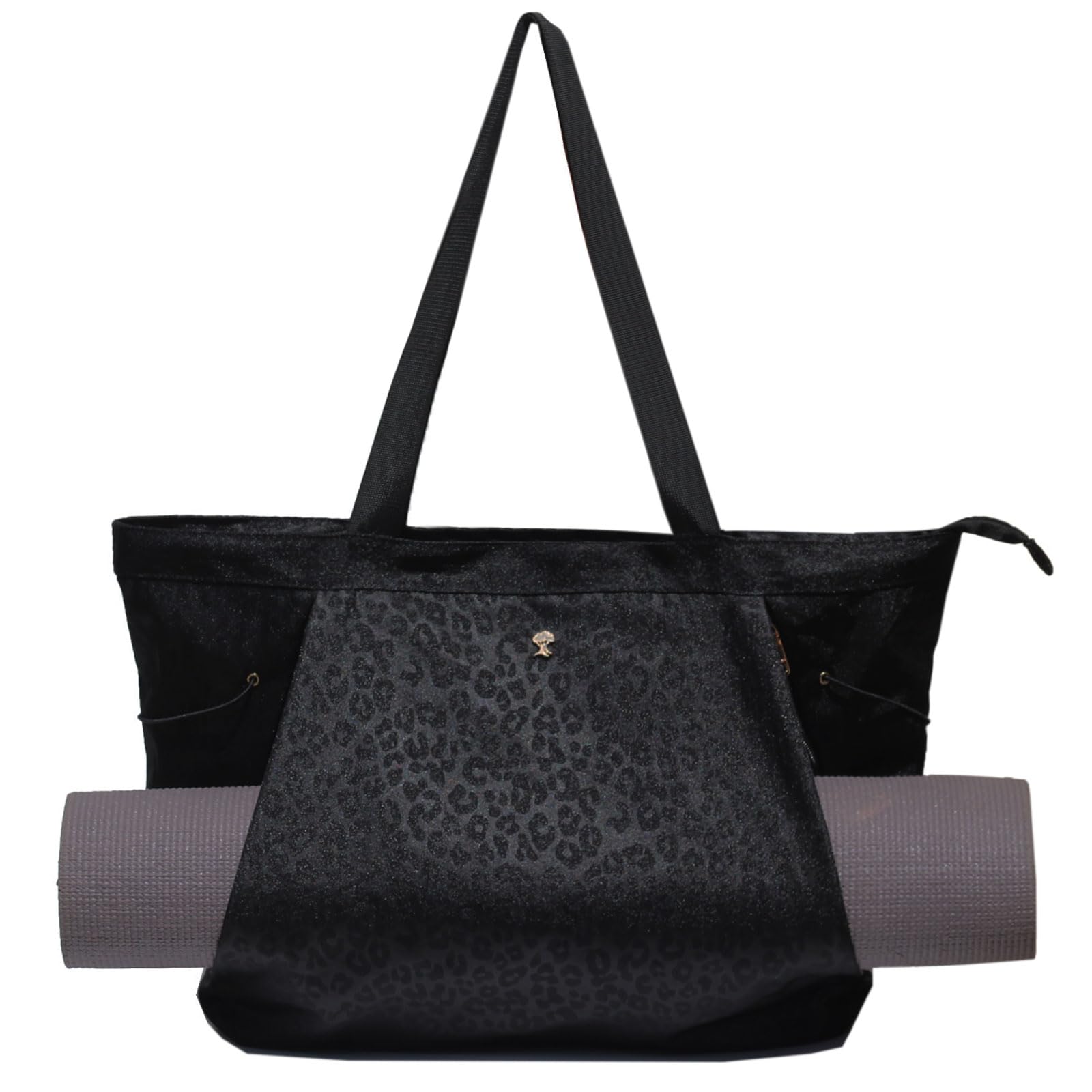 ESVAN Yoga Tote Bag for Women Shoulder Bags Drawstring for Office Workout Travel Carryall Pilates Gym and Beach (Nylon Black)