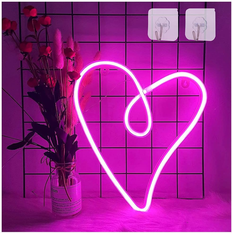 ENUOLI Heart Neon Signs LED Neon Light Sign Wall Decoration USB