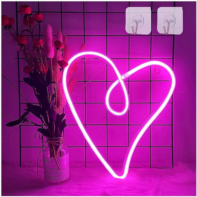 ENUOLI Heart Neon Signs LED Neon Light Sign Wall Decoration USB Charging/Battery Powered Neon Night Light Pink Heart Neon Signs Light for Children Bedroom Valentine's Day Party Wedding Christmas